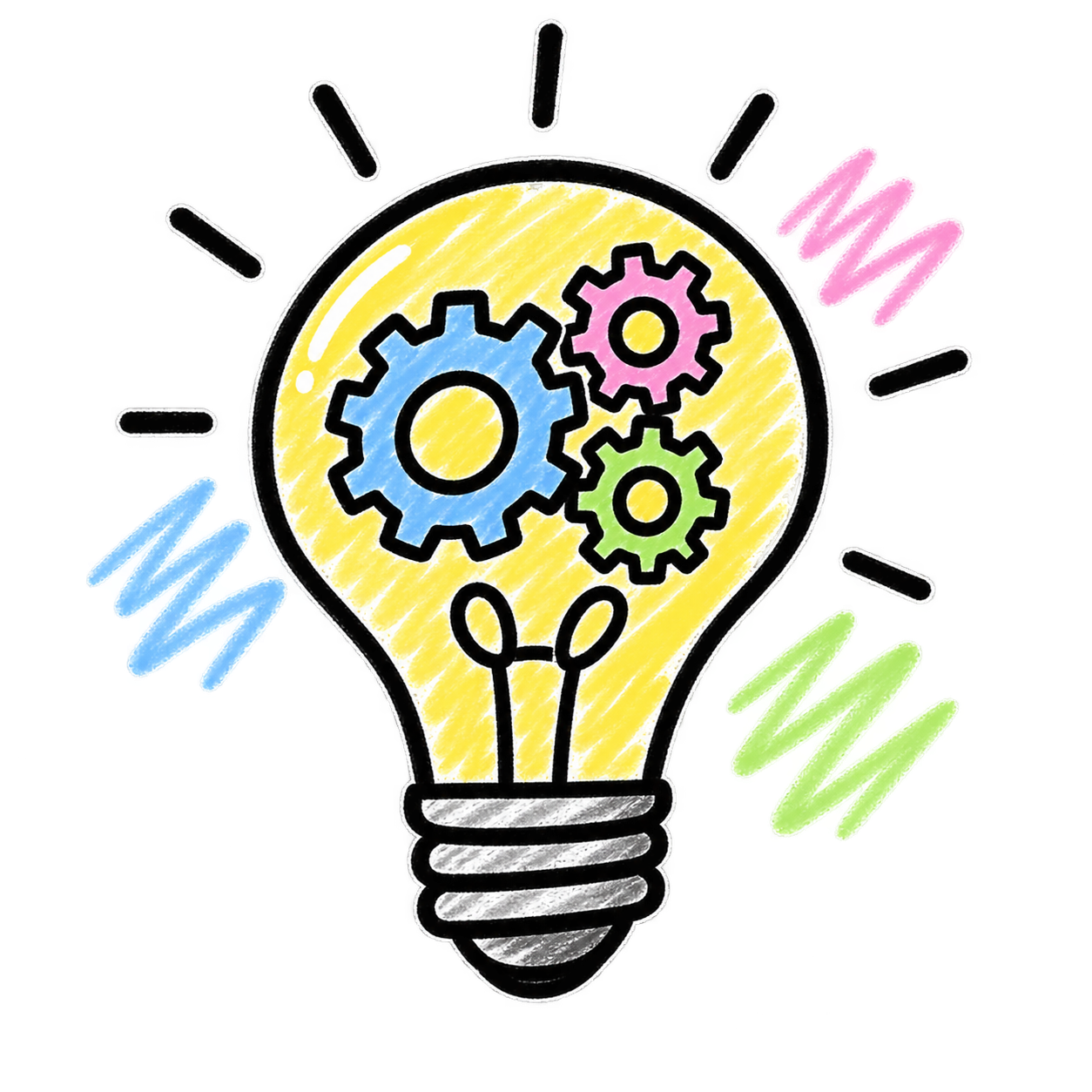 A creative idea represented by a light bulb and gears