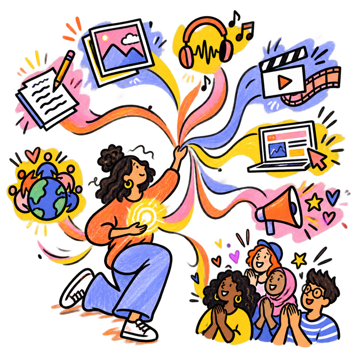 A communicator carrying one idea across words, images, sound, motion, and experiences